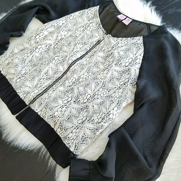 Bomber Jacket White Lace Body & Sheer Black Sleeve - Picture 3 of 8